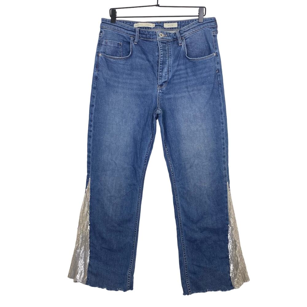 Anthropologie PILCRO & THE LETTERPRESS Sequin Flare Jeans Womens 32 High Rise